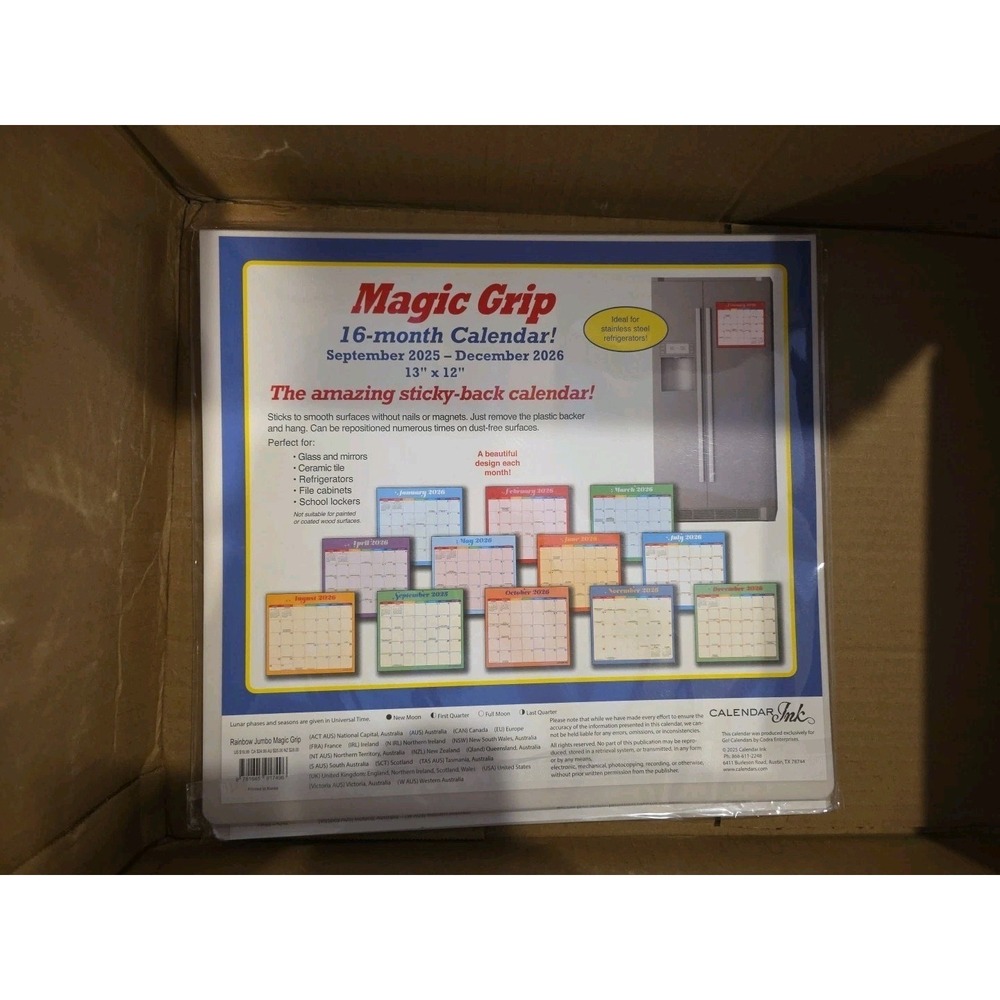 Calendar‎ Ink,  Rainbow Jumbo 2026 Magic Grip Wall Calendar Refrigerator - Picture 2 of 3